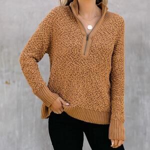 Vintage Havana Camel Brown Half Zip Turtleneck Fleece Sweater Size M